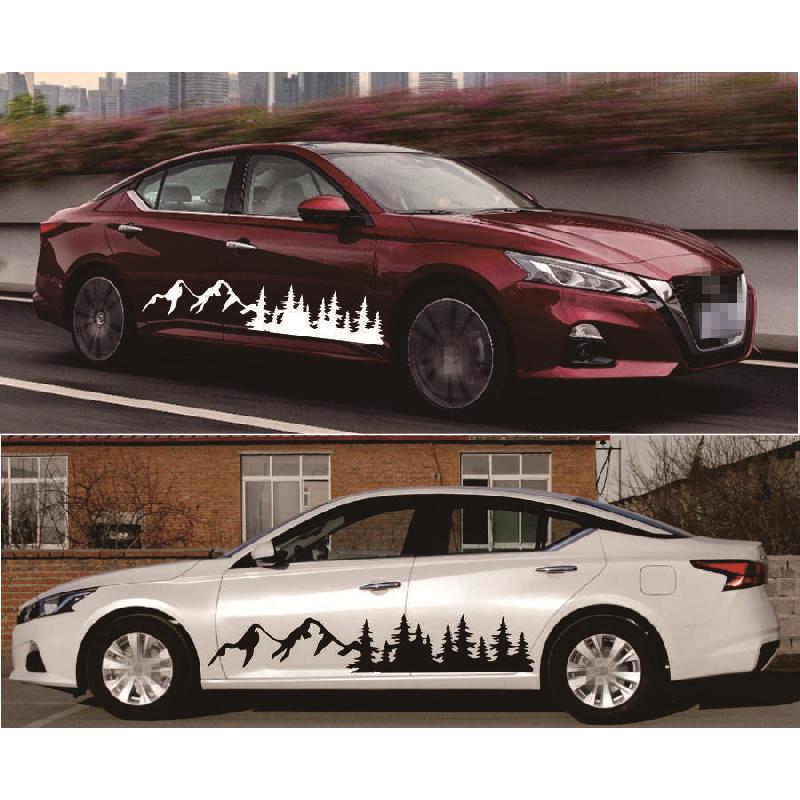 2 Naklejki Las i Góry na Karoserię Samochodu, Kampera, Samochodu Kempingowego, Przyczepy, Ciężarówki