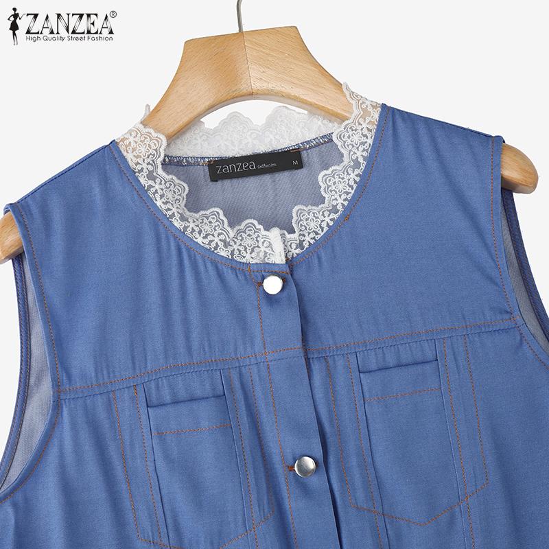ZANZEA Women Casual Lace Splice Summer Round Neck Sleeveless Tank Tops