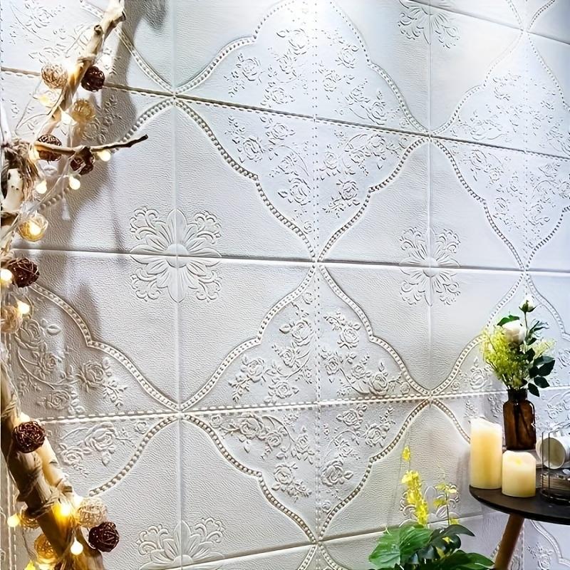3D Floral Pattern Wall Tile Stickers, Self-Adhesive Ceiling Stickers, Easy to Apply and Remove,  for Kitchen Living Room Bathroom Hallway