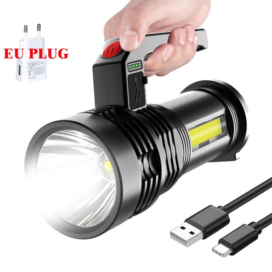 Portable LED COB USB Rechargeable Flashlight with Torch Waterproof Fishing Hunting Camping Work Flashlight Long-range Lighting
