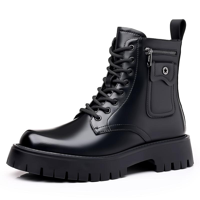 

Итальянские мужские модные ботинки на толстой подошве, нескользящие походные ботинки, новые классические рабочие ботинки с застежкой-молнией сбоку и круглым носком 44 чёрный