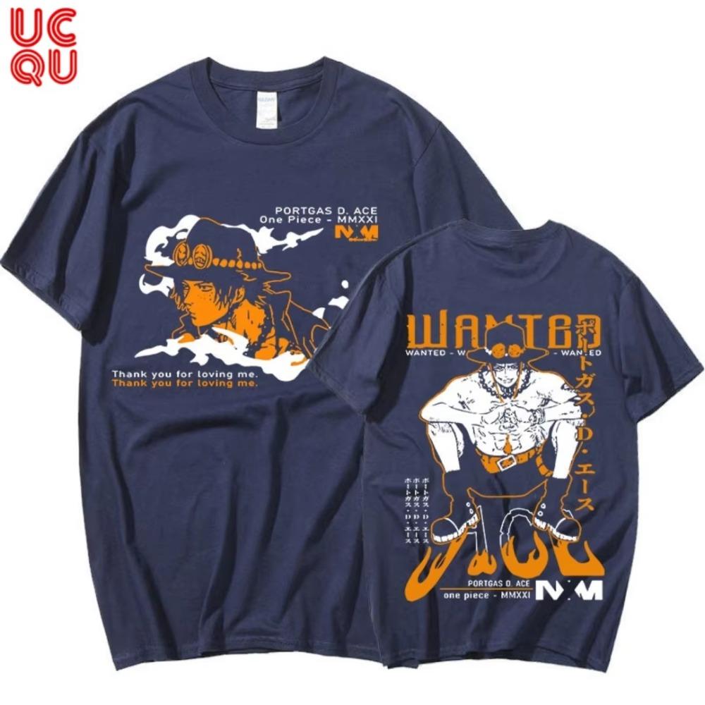 One Piece 2026 New Hot Portgas D Ace Unisex Pure Cotton Tshirt Summer Anime Doublesided Printed Parentchild Shirt