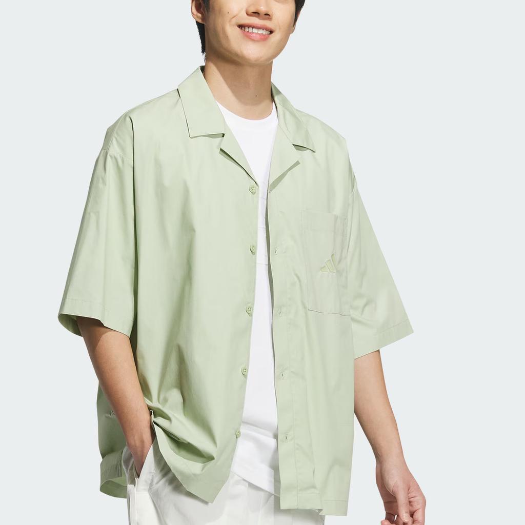 Adidas Sportswear GFX Loose Fit Button-Up Short Sleeve Shirt Men Shirts Magic-Yellow Green JL6056