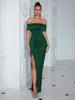 European and American Fashion and Sexy One-word Shoulder Short-sleeved Dress, Solid Color Elegant Pleated Celebrity Party Evening Dress