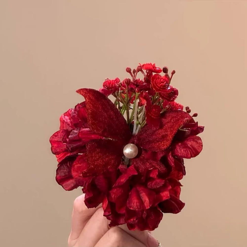 Red Chinese Style Hair Clip Ancient Style Flower Hairpin Hanfu Hair Accessories  Summer Accessories