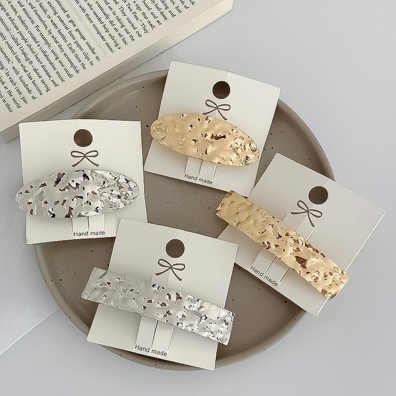 Korean Ins Style Metal Alloy Geometric Square Oval Spring Clip Edge Design Concave and Convex Hair Accessories