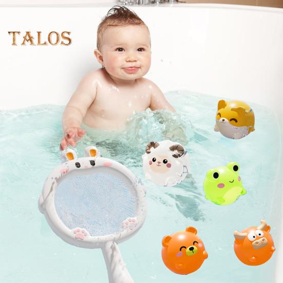 Glowing Animal Bath Toy Set No Hole Light Up Bathtub Toy Luminous Floating Animal Ball Tub Fishing Game Basketball Hoop Toy for Kids