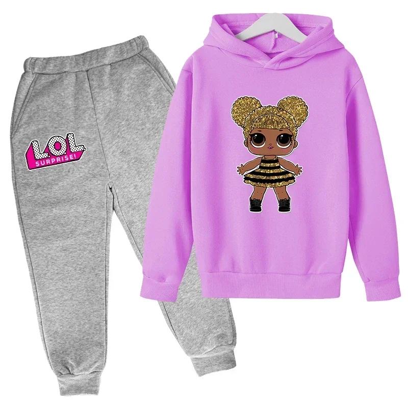 Autumn and Winter Sports Suit Anime Print Hooded Boys Casual Long Sleeve Sweatshirts Cartoon Streetwear Girls Kids Clothes