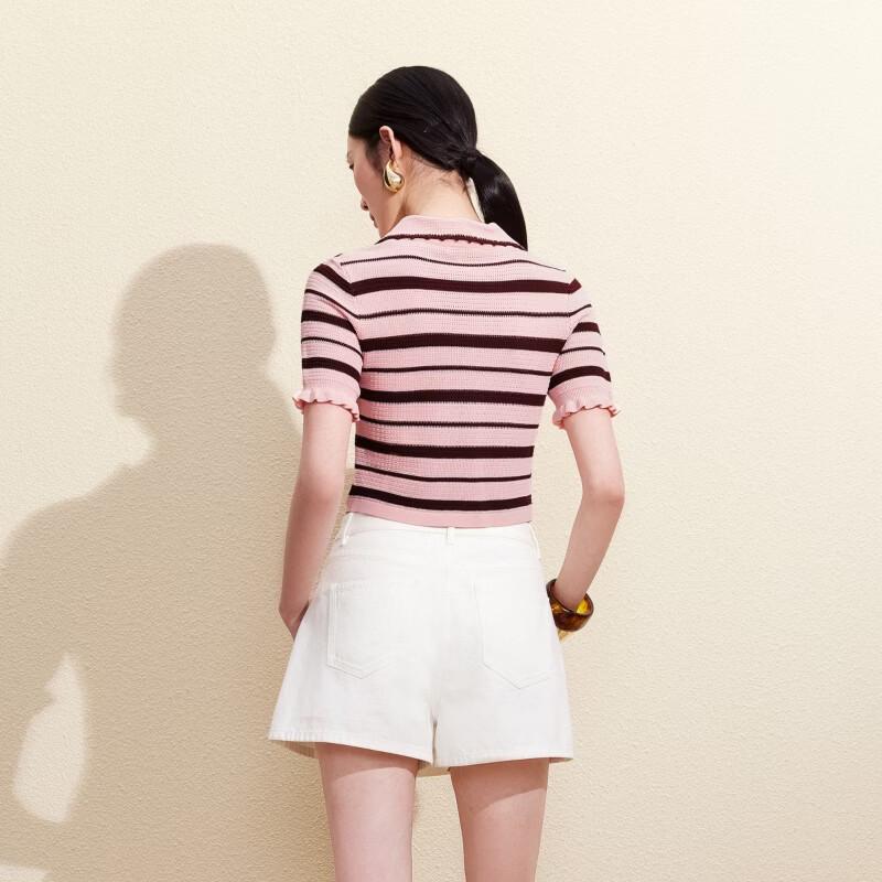 VEROMODA Women's Striped Knit Top with Ruffle Cuffs