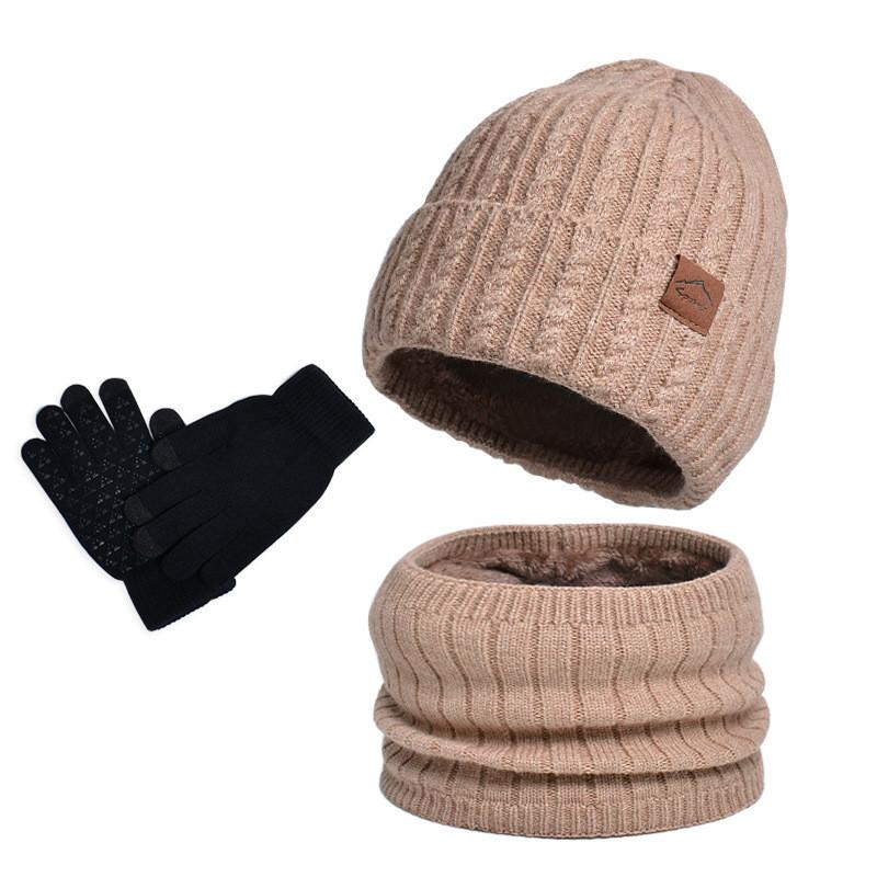 Winter Knit Hat Scarf Gloves Bundle With Lining Breathable Windproof For Casual Outdoor Use