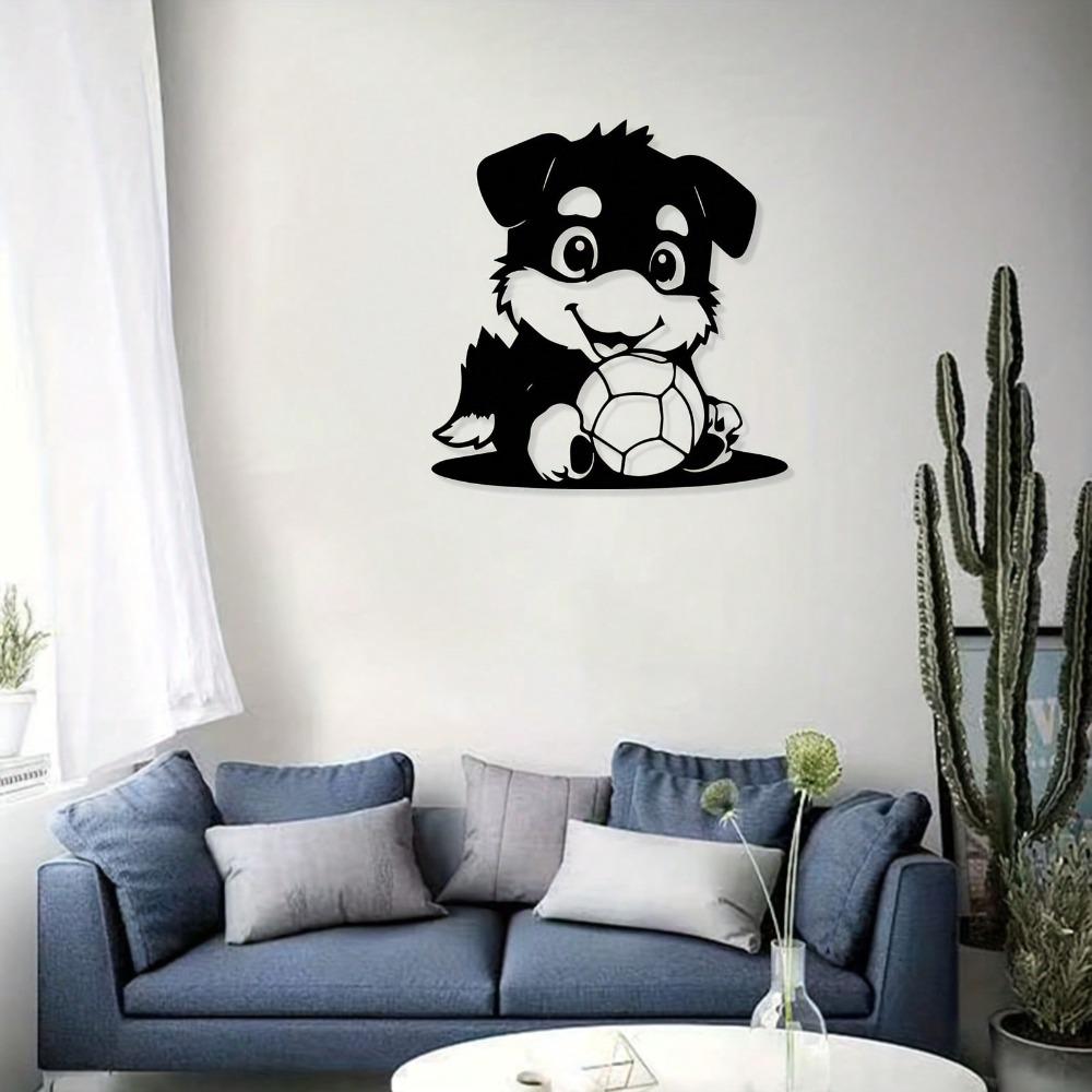 Retro Dog Metal Wall Art Rust Proof Iron Statue Football Pet Lover Gift Holiday Home Decor