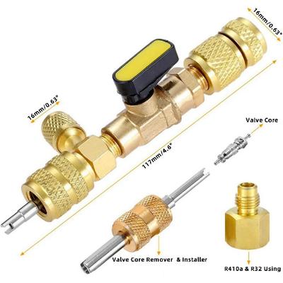R410A R22 AC Valve Core Remover Installer Tool, Valve Core Remover, Dual Size 1/4"-5/16" Port HVAC Valve Core Removal Installer for Refrigeration Air