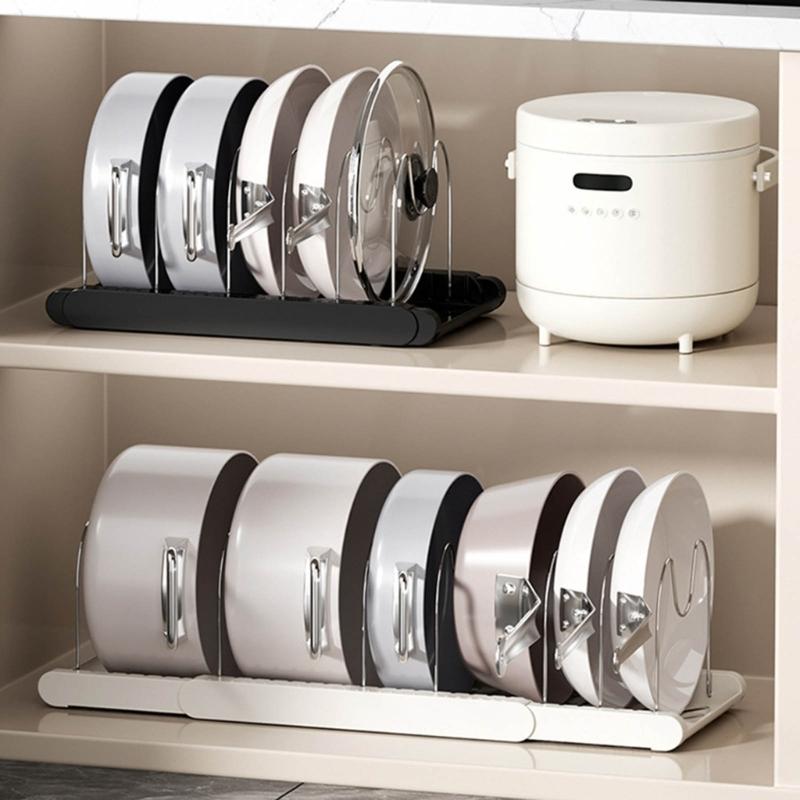 Space Saving Under Cabinet Storage Rack For Cookware Expandable Pots and Pans Organizer With Adjustable Dividers