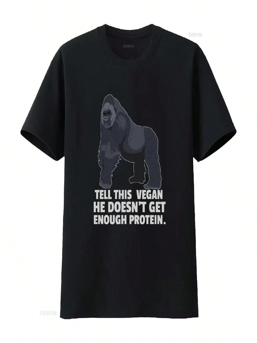 Vegan T Shirt Clothing Vegetarian Clothes Veganism Tell This He Doesn t Get Enough Protein Vintage Washed Stretched Fashion S