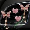 Pink Heart & Butterfly Air Vent Clips, 4 Pcs Bling Heart & Butterfly Air Fresheners Vents Clips Diamond Car Interior Decor Bling Cute Pink Car