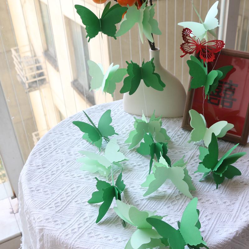 Colorful Butterfly Garland: Three-Layer Paper Banner for Children's Rooms, Mall Displays, Weddings, and Birthdays.