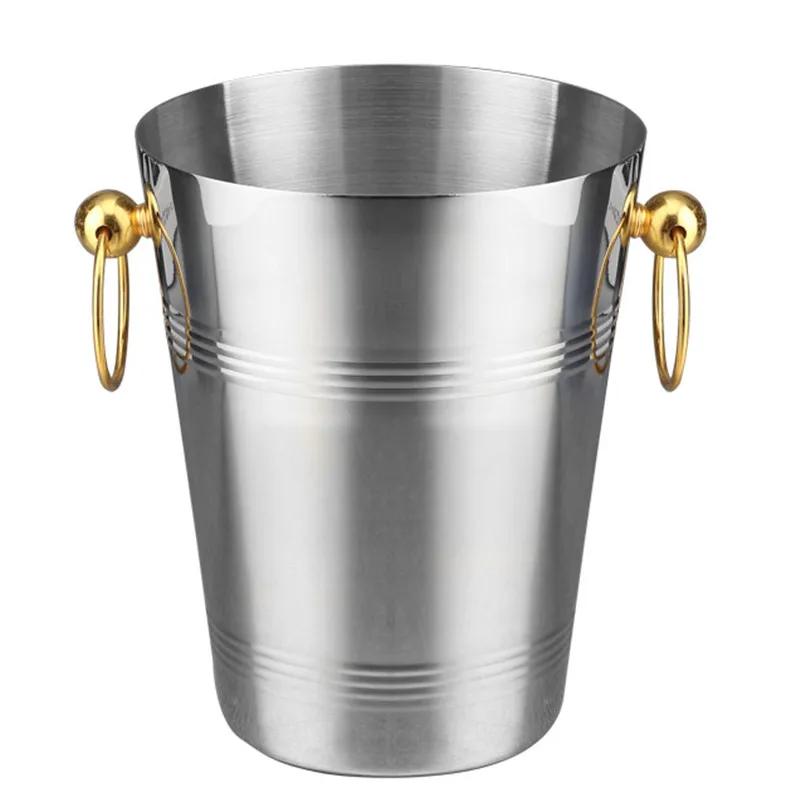 Stainless Steel Bar Ice Bucket Two Handles Champagne Bucket golden Gold Wine Bucket Spit Wine Barrel Container Ktv Club Bar tool