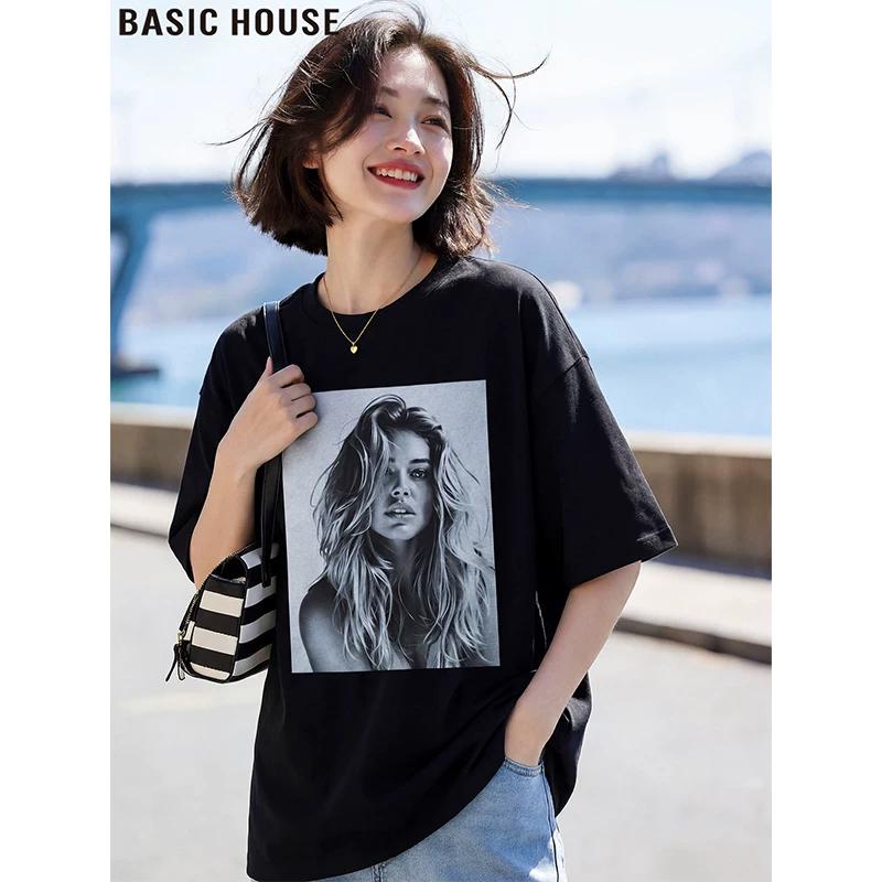 Basic House Women s Printed Short Sleeve T-Shirt One Size