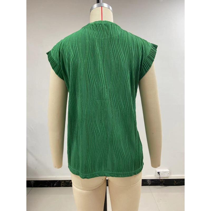 Women's Blouse Summer Solid Color Texture Short Sleeve Women's Shirt Casual Tops Fashion New Loose Round Neck Female Shirts