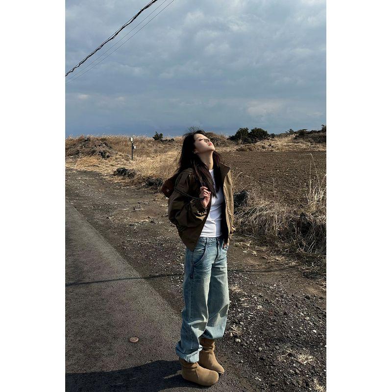 

Falin X Retro Washed Low Waist Denim Women 2025 Spring & Fall New Easiest for Match Distressed Figure Flattering Micro Pull Straight-Leg Pants Light blue S