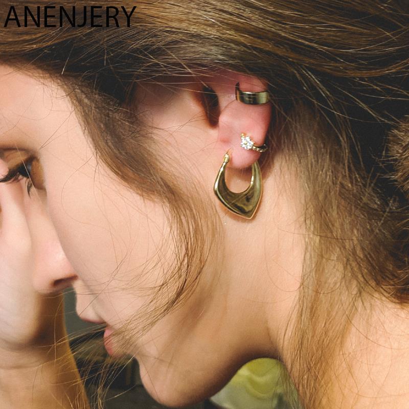 ANENJERY Silver Color Geometric Hoop Earrings for Women Men Irregular Earrings Daily Jewelry New