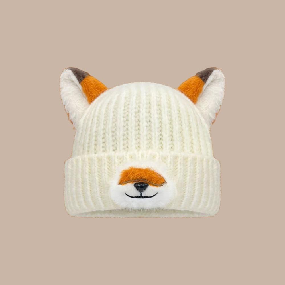Cartoon Design Pullover Hats Thickened Winter Beanies Y2K Fox Ears Beanies  for Women and Men