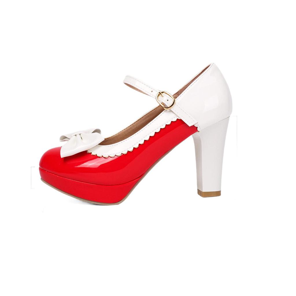 Spring 2026 Lolita Mary Jane Bow High Heels, Thick Heel, Plus Sizes 40-48 for Women