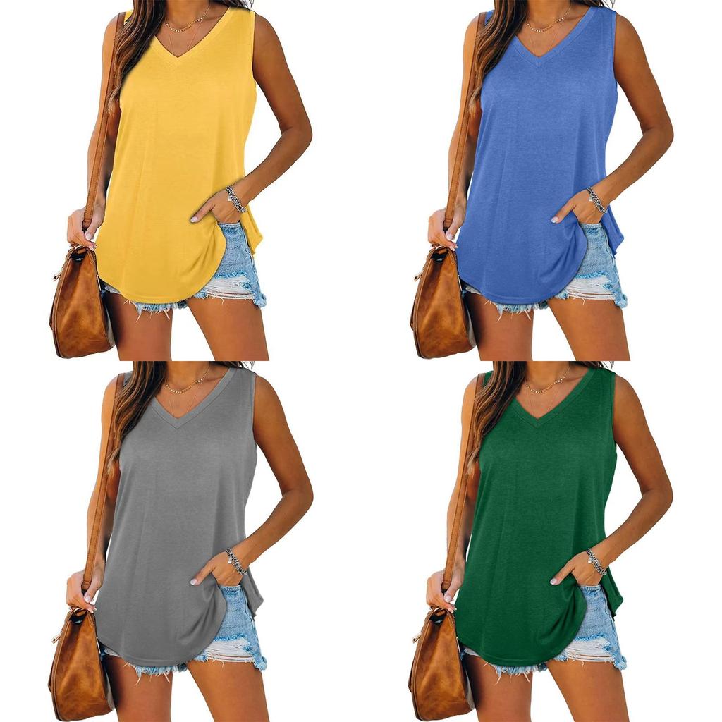 Cotton Sleeveless V Neck Tshirt For Women With Spliced Design Casual Spring