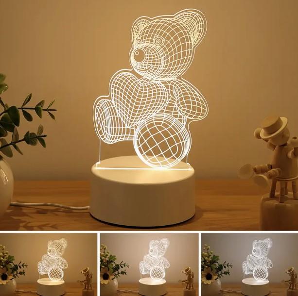 Adorable 3D TEDDY BEAR Night Lamp, Decorative LED for the Room, 3 Light Colors, USB