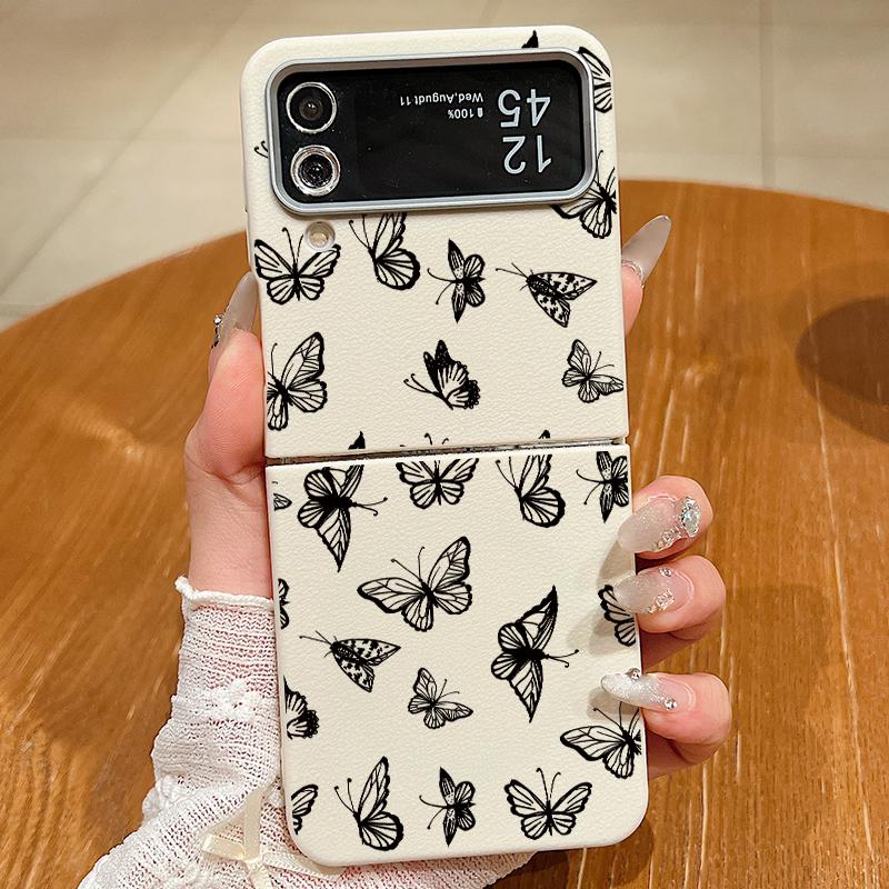 Butterfly Print Leather Texture TPU Magnetic Case For Magsafe For Samsung Galaxy Z Flip 6 5 4 3 Flip4 Flip5 Flip6 Folding Cover