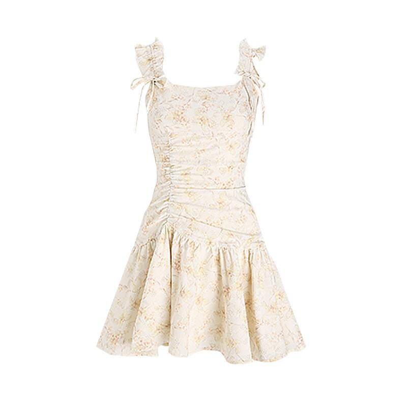French temperament suspender skirt summer new floral dress women's waist small looking thin suspender skirt short skirt