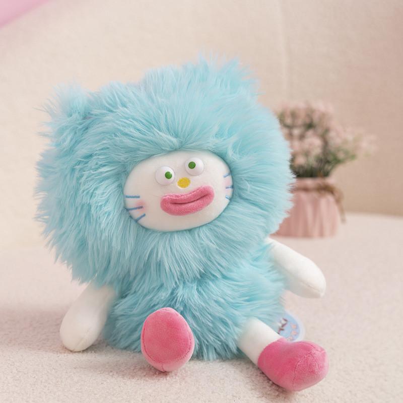 Cute Fluffy Monster Plush Toy Doll For Girls Soft Stuffed Animal Pillow Birthday Gift 25cm Blue Cat
