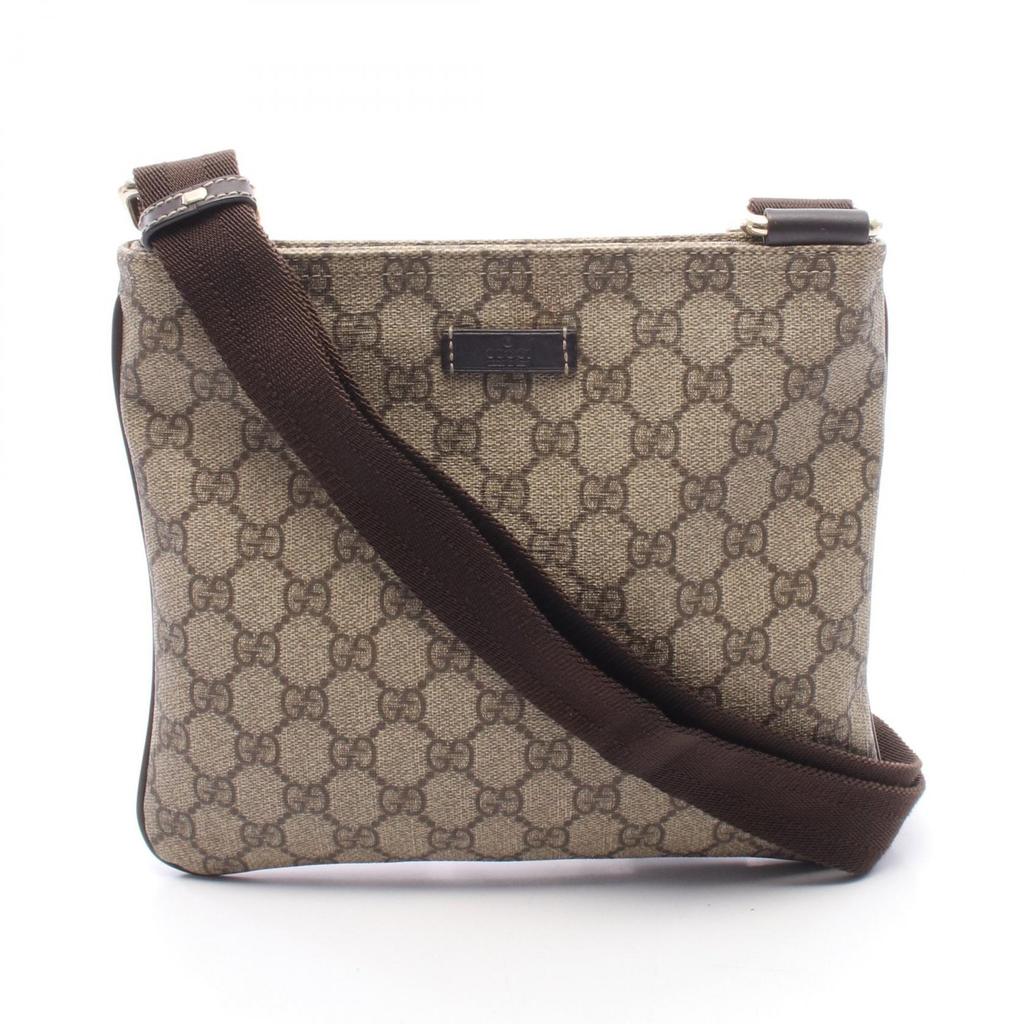 Used GUCCI GG Supreme Shoulder Bag 201538 PVC coated canvas leather Beige Brown Used Women