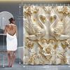Elegant 3D Swans And Roses Luxury Bathroom Set - Waterproof Shower Curtain, Toilet Lid Cover, Bath Mat, And Contour Mat