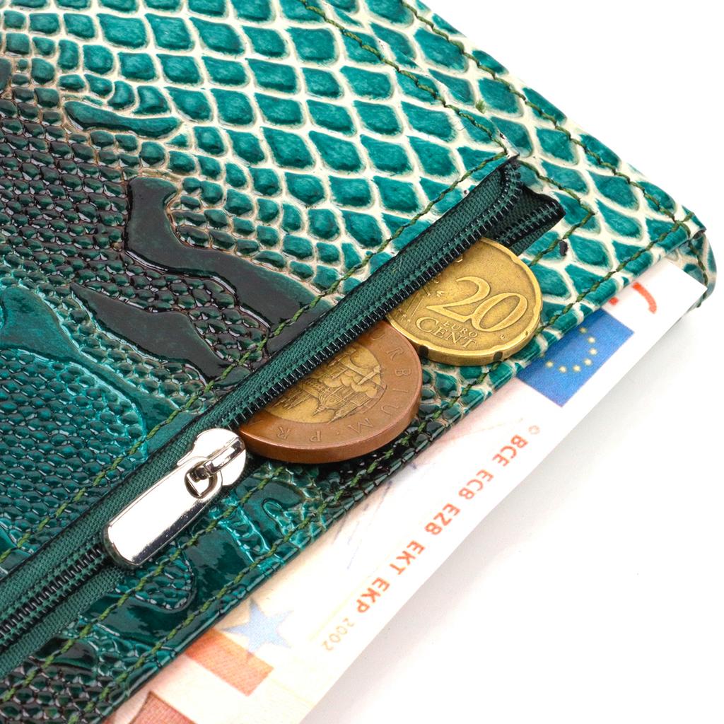 Patent Wallet for Women Made of Genuine Textured Leather with Reptile Embossing CANPELLINI 21824 Green