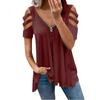 MAITA Womens Fashion Summer Clothes Casual Off Shoulder Short Sleeved Tops Deep V-neck Zipper Blouses Ladies Solid Color T-shirt Loose Shirts