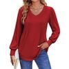 Women's T-shirt Solid Color V Neck Long Sleeve Top