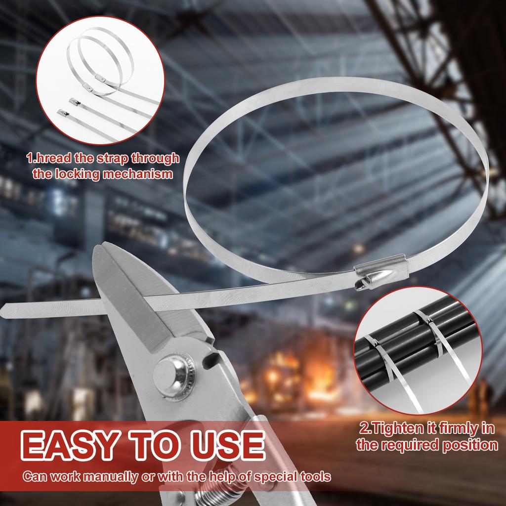 180 Pcs Cable Tie Plier Fastening Strap Cable Tie Stainless Steel Self-Locking Ties High Temperature Resistant Metal Hand Tools