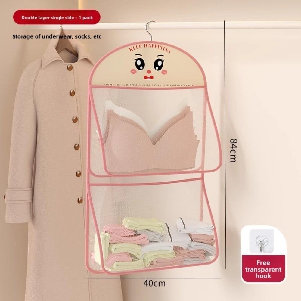 Durable 1/2/3Layer Underwear Storage Bag Large Capacity Multi-layer Socks Hanging Bag with Hanger Net Bag