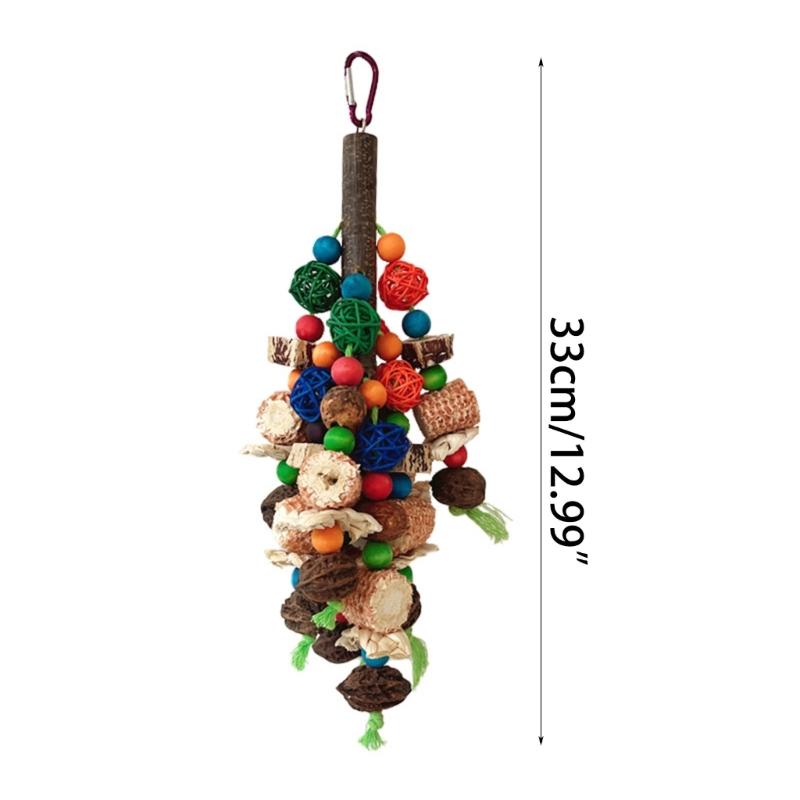 Parrots Toy Birdcage Tearing Rope Toy Multi-Colored Wooden Block Chewing Toy for Medium Large Birds Birdcage Hanging Toy