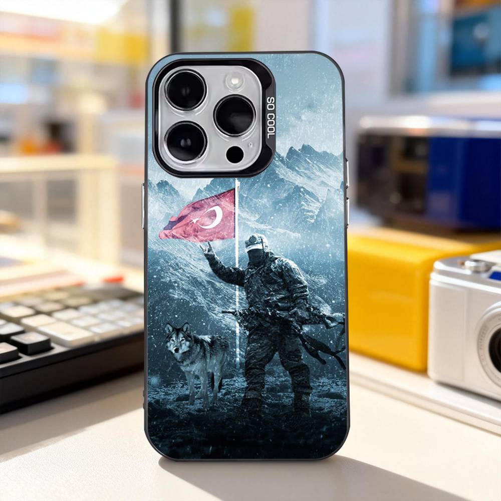 

Turk Wolf Turkey Flag Cool Phone Case For iPhone 17,16,15,14,13,12,11,Pro,XS,Max,Plus,Mini,SE4,E IMD Matte Black iPhone15promax