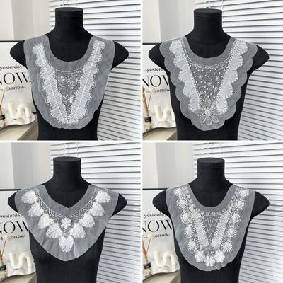 White Mesh Hollow Lace Bead Cloth Sticker Clothing Dress Dress Wedding Dress Decoration Front Collar Cloth Sticker Accessories