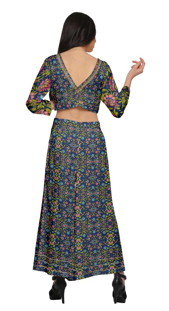 Moomaya Women Crop Top and Palazzo Pant Set Two Piece Printed Ethnic Wear