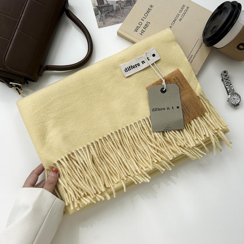 300G Jednolity Kolor Imitacja Kaszmiru Szalik Damski Zimowy Premium, Szal Z Kaszmiru Z Frędzlami