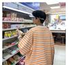 Men's Striped High Street Loose Fit T-Shirt - Trendy Summer Hong Kong Style for Couples and Students