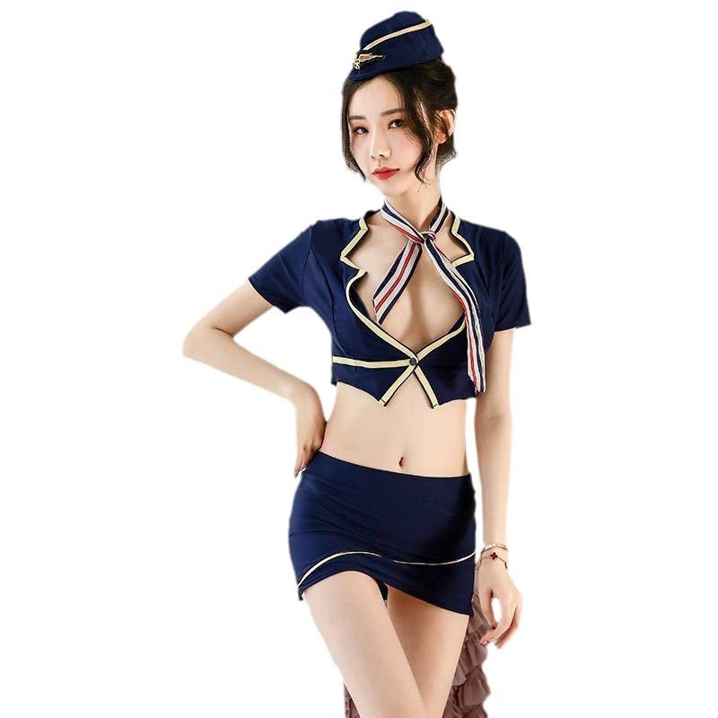 Sex Lingerie Sexy Hip Skirt Stewardess Uniform Seduction Cosplay Secretary Hollow Passion Suit Female