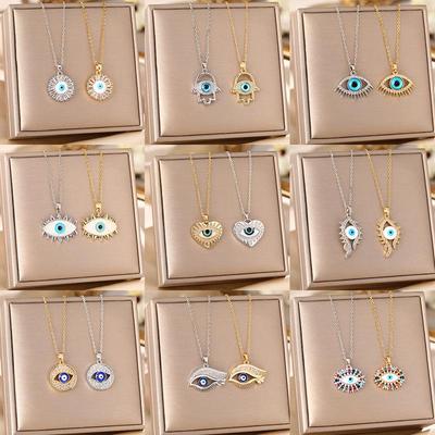 Collana con Ciondolo Occhio Malvagio Blu in Acciaio al Titanio da Donna - Gioiello a Catena Clavicolare di Lusso Leggero