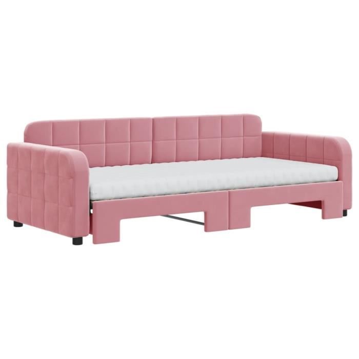 VidaXL Daybed with Trundle and Mattress Pink 90x200 Cm Velvet 3196956