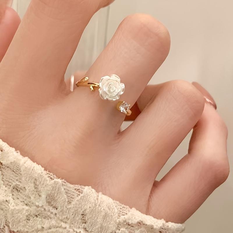 

French Gentle Style Rose Flower Opening Adjustable Ring for Women s Daily Versatile Holiday Party Accessory Gift resizable
