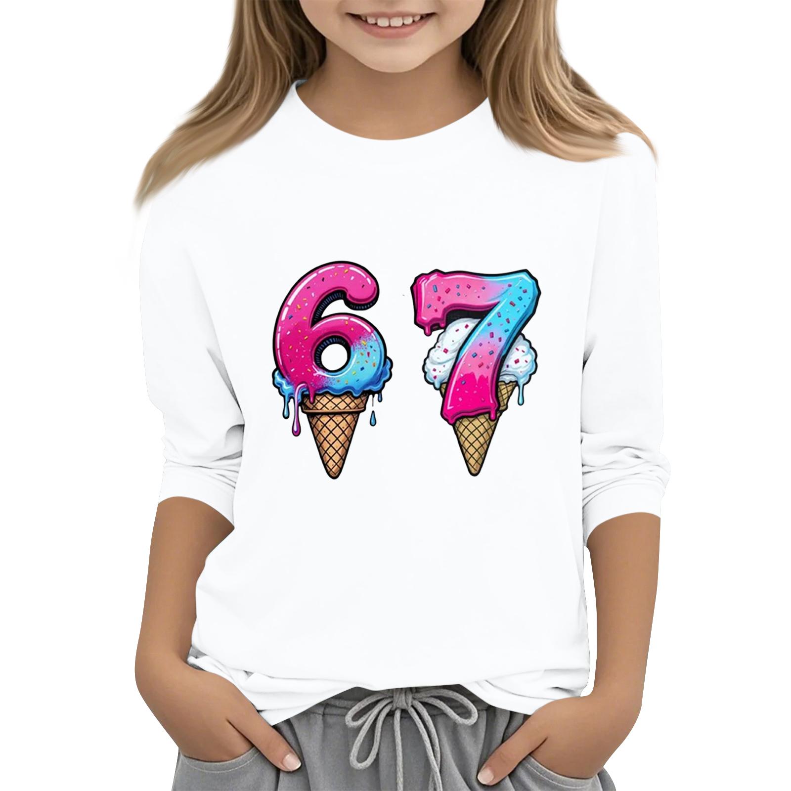 

Children s Fashion Three-Quarter Sleeve Round Neck Printed Casual T-Shirt Top 160 белый